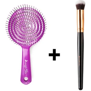 Promax Üç Boyutlu Oval Saç Fırçası Büyük 18 Mor + Nascita Oval Yapılı Kapatıcı Fırçası Nasbrush0136