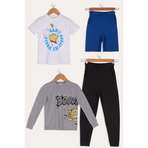 For You Kids 4'lü Sünger Bob Baskılı Tshirt Şort Pantolon Takım
