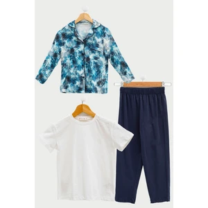 For You Kids 3'lü Ara Biyeli Tshirt Pantolon Saks Pijama Takımı