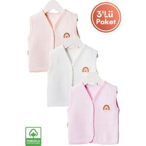 Unisex Bebek Arma Detaylı Organik Pamuklu 3-6-9 Ay 3lü Kapitone Bebek Yelek Set