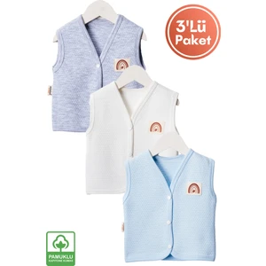Unisex Bebek Arma Detaylı Organik Pamuklu 3-6-9 Ay 3lü Kapitone Bebek Yelek Set