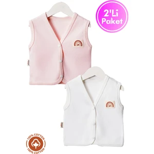 Unisex Bebek Arma Detaylı Organik Pamuklu 3-6-9 Ay 2li Penye Bebek Yelek Set