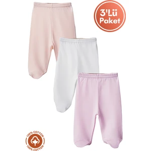 Unisex Bebek Penye Organik Pamuklu 0-6 Ay Patikli Bebek Pantolon Tek Alt 3lü Set