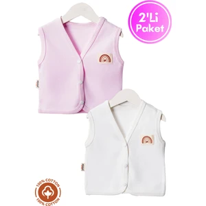 Unisex Bebek Arma Detaylı Organik Pamuklu 3-6-9 Ay 2li Penye Bebek Yelek Set