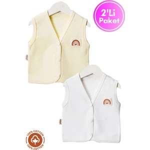Unisex Bebek Arma Detaylı Organik Pamuklu 3-6-9 Ay 2li Penye Bebek Yelek Set