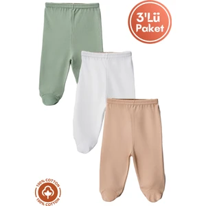Unisex Bebek Penye Organik Pamuklu 0-6 Ay Patikli Bebek Pantolon Tek Alt 3lü Set