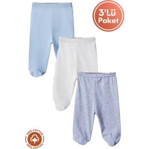 Unisex Bebek Penye Organik Pamuklu 0-6 Ay Patikli Bebek Pantolon Tek Alt 3lü Set