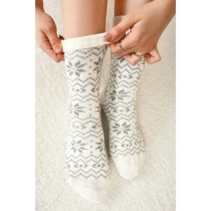 Nbb Ekru Winter Themed Soft Uzun Soket Çorap