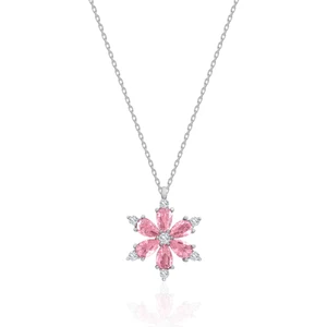 Silvera Telkari Pembe Kuvars Taşlı Lotus Çiçeği Gümüş Kolye 925 Ayar Gümüş Kolye ST032