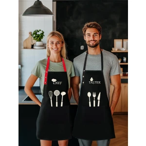 Kumaş Mutfak Önlüğü Seti 2'li Leke Tutmaz Su Itici %65 Pamuk %35 Polyester Chef Taster Önlük
