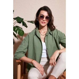 Pamuklu Regular Fit Uzun Kollu Düz Gömlek Bayan Gömlek CF25S168305