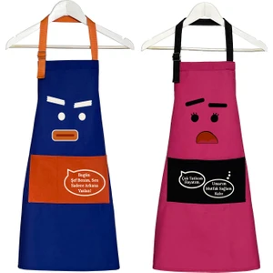 Kumaş Mutfak Önlüğü Seti 2'li Leke Tutmaz Su Itici %65 Pamuk %35 Polyester Kadın - Erkek Angry Önlük