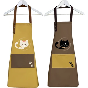 Kumaş Mutfak Önlüğü Seti 2'li Leke Tutmaz Su Itici %65 Pamuk %35 Polyester Siyah Kedi - Beyaz Kedi Önlük