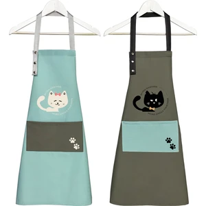 Kumaş Mutfak Önlüğü Seti 2'li Leke Tutmaz Su Itici %65 Pamuk %35 Polyester Siyah Kedi - Beyaz Kedi Önlük