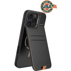 iPhone 16 Pro Max Kılıf Magsafeli Raptic Slim Wallet Serisi Deri Kartlıklı Standlı Kapak Siyah