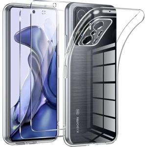 M.TK Moveteck Xiaomi Mi 11T - Mi 11T Pro Uyumlu Kılıf Kamera Çıkıntılı Korumalı Yumuşak Şeffaf Silikon + 9h Ekran Koruyucu Cam Set 2in1