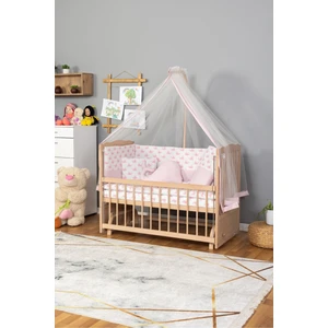 Ahşap Beşik Anne Yanı Beşik Organik (Boyasız) 60X120 - Pembe Balina Uyku Seti Yatak