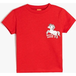 Pamuklu Kısa Kollu Unicorn Baskılı Bisiklet Yaka Tişört