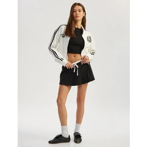 Fermuarlı Cepli Biyeli Kolej Baskılı Sweatshirt