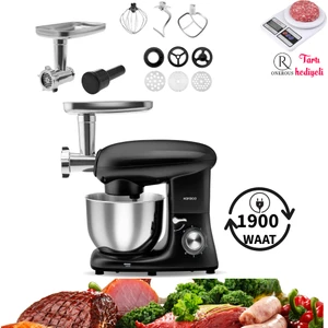 Kıyma Çekme ve Hamur Yoğurma, Karıştırma 5,5 Lt Sucuk-Sosis/içli Köfte Aparatlı Mutfak Şefi 1900W + Hediyeli
