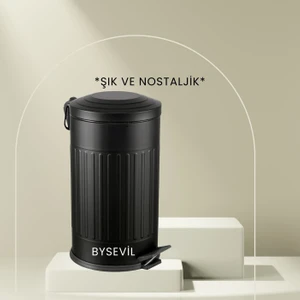 By Sevil Bysevil Vintage 16 Lt Pedallı Çöp Kovası Siyah  / Mutfak Çöp Kovası / Banyo Çöp Kovası