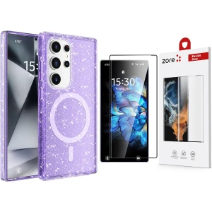 Galaxy S25 Ultra Kılıf Magsafe Şarj Özellikli Parlayan Simli Saydam Renkli Zore Allstar Kapak + Zore Dias Cam Ekran Koruyucu