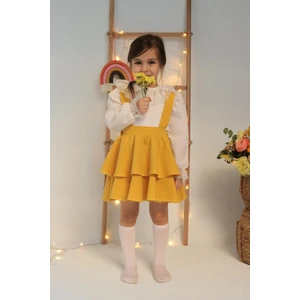 Parla Kids Kız Çocuk Helen Koyu Sarı Askılı Kat Kat Bağlama Jile Elbise Dantel Detay Ekru Uzun Kollu Bluz Takım TKM-0190.4