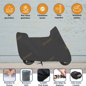 Tüm Modellere Uyumlu Siyah (XL) Beden Motosiklet Brandası, Arka Çanta Uyumlu, Güvenli, Su Geçirmez Dayanıklı Kumaş