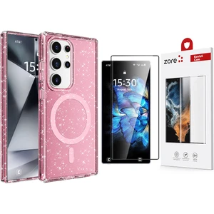 Galaxy S25 Ultra Kılıf Magsafe Şarj Özellikli Parlayan Simli Saydam Renkli Zore Allstar Kapak + Zore Dias Cam Ekran Koruyucu