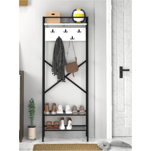 Metal Portmanto Raflı Elbise Askılığı Vestiyer Ayakkabılık Modern 3 Raflı Askılı Portmanto