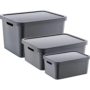 3'lü Set Stafi Kapaklı Kutu Antrasit (4,5-12-18 Lt )