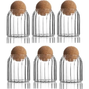 6'Lı Mantar Kapaklı Çizgili Cam Kavanoz 500 Ml