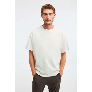 Jett Erkek Oversize Fit %100 Pamuk Kalın Dokulu Taş Rengi T-shirt