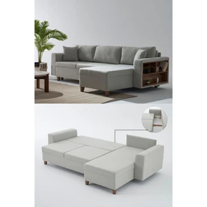 Velura Home & Living Rengar Köşe Takımı & Yataklı Bazalı Keten Kumaş Köşe Koltuk Takımı - Gri
