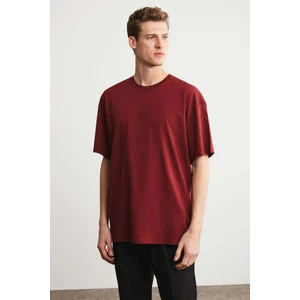 Jett Erkek Oversize Fit %100 Pamuk Kalın Dokulu Bordo T-shirt