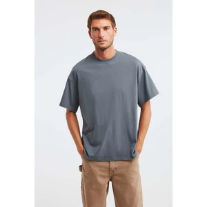 Jett Erkek Oversize Fit %100 Pamuk Kalın Dokulu Açık Gri T-shirt