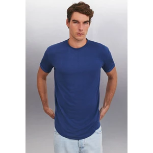 Oscar Erkek %100 Organik Pamuklu Comfort Fit Uzun Dökümlü Kumaş Koyu Mavi T-shirt