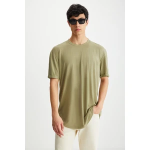 Oscar Erkek %100 Organik Pamuklu Comfort Fit Uzun Dökümlü Kumaş Haki T-shirt