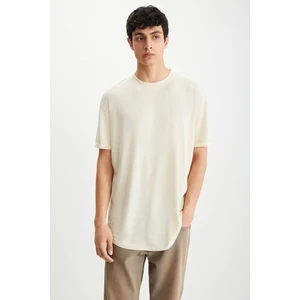 Oscar Erkek %100 Organik Pamuklu Comfort Fit Uzun Dökümlü Kumaş Vanilya T-shirt