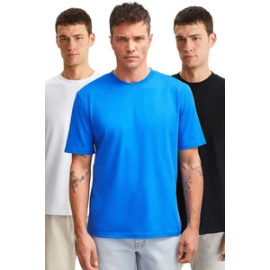 Cultıvated Erkek 3'lü Kalın Dokulu Regular %100 Organik Pamuk Syh/byz/saks T-Shirt