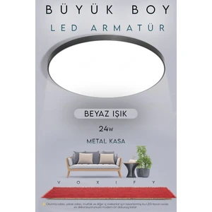24W Büyük Boy Antrasit Renk Kasa Tavana Sıfır Plafonyer LED Armatür Avize Aplik Lambası Beyaz Işık