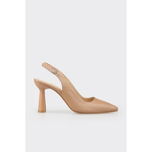 Naturel Deri Kadın Topuklu Ayakkabı