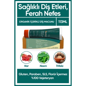 Organik Diş Macunu, Neem Ve Nar Özlü, Florürsüz, Glutensiz, Sls Ve Parabensiz, 150 gr 113 ml