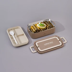 Bento Dikdörtgen Lunch Box Yemek Termosu Kahverengi 1000 ml
