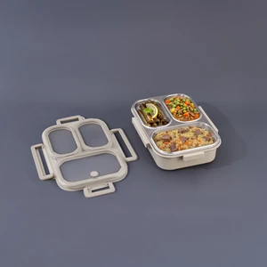 Bento Dikdörtgen 3 Bölmeli Lunch Box Yemek Termosu Kahverengi 1000 ml