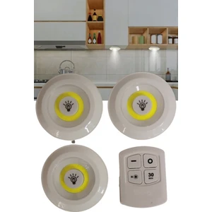 Hazar Led Uzaktan Kumandalı 3’lü Spot Led Lamba Pilli Dolap İçi Led Ampul