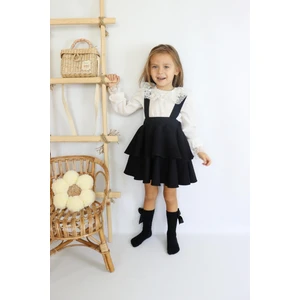 Kız Çocuk Helen Siyah Askılı Kat Kat Bağlama Jile Elbise Dantel Detay Ekru Uzun Kollu Bluz Takım TKM-0181.2