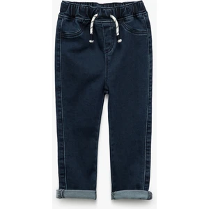 Beli Lastikli Düğmeli Cepli Pamuklu Denim Pantolon