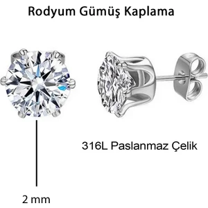 Çelik Tek Taş Küpe 18K Altın Kaplama Tek Taşlı Paslanmaz Çelik Küpe 2mm