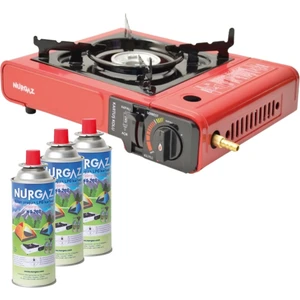 Tekli Portatif Ocak Tüp Kırmızı+3 Adet 220 gr Kartuş Set